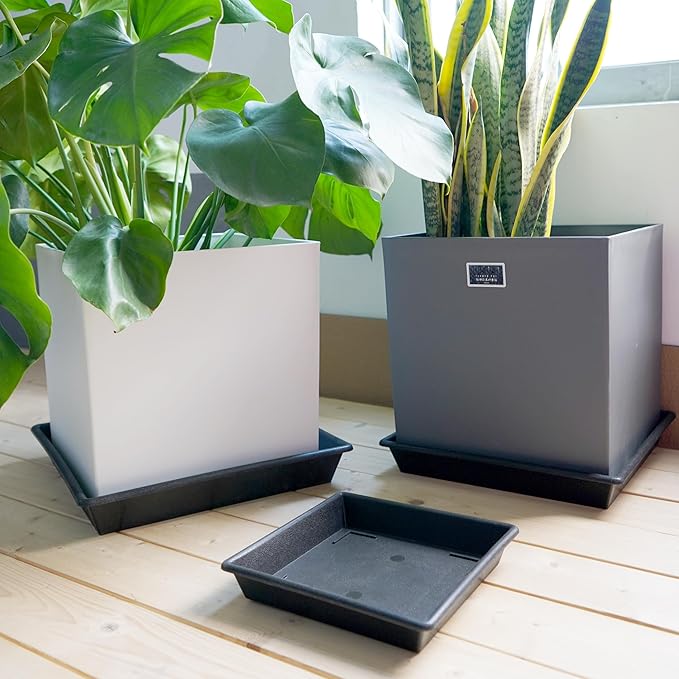 Square Plant Saucer 16 Inch 4 Pack, Plant Stand Plant Trays for Pots Heavy Duty Plastic Plant Saucers for Indoors Outdoors, Flower Pot No Holes Terracotta Plant Lover Gardening Gifts-VerdiqueGarden