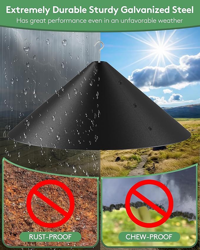 19 Inch Metal Squirrel Baffle for Bird Feeder, Squirrel Proof for Hanging Bird Feeder, Outdoor Bird Feeder Cover, Hummingbird Feeder Umbrella, Rust Chew Proof Heavy Duty-VerdiqueGarden