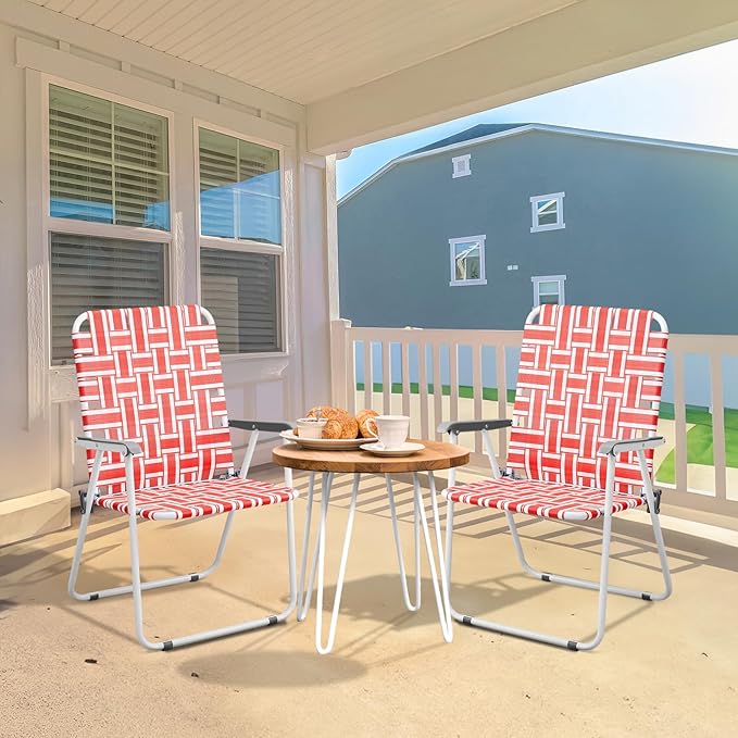 VINGLI Patio Lawn Webbed Folding Chairs Outdoor Beach Portable Camping Chair for Yard, Garden (2, Red, Oversized)-VerdiqueGarden
