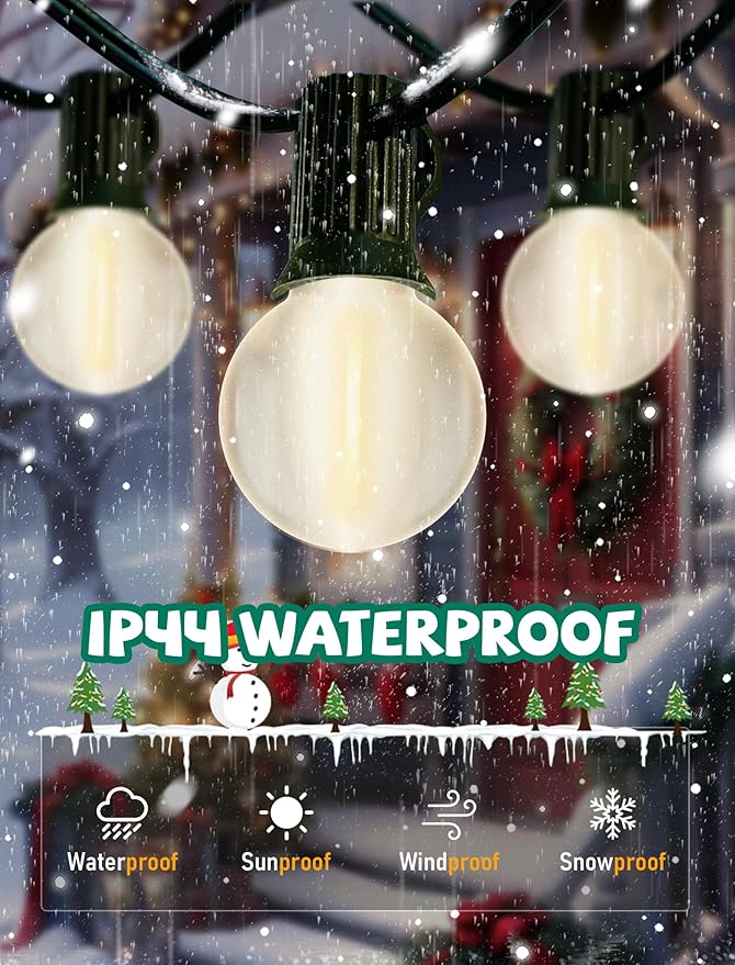 25ft Outdoor Christmas LED String Lights,G40 Frosted White Globe Lights with 27pcs Plastic Bulbs,Round Bulb Christmas Lights for Indoor/Outdoor Wedding Backyard Cafe Garden Christmas Decor-VerdiqueGarden