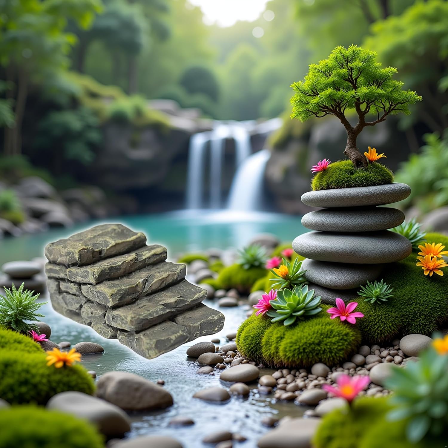 1Pc Gray Outdoor Miniature Resin Bridge Stair Stone Straight Bridge Stairs Stone Steps Garden Fairy Ornament Flower Pot Plant Micro Landscaping Decor Bonsai Craft Straight Stairs Statues Décor-VerdiqueGarden