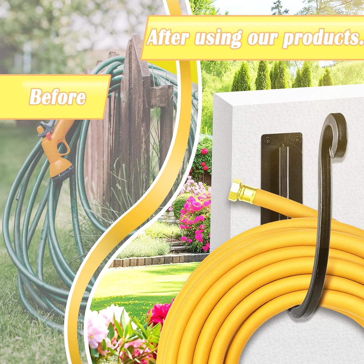 Hose Holders Wall Mount （Metal/8-Inch） Heavy-Duty Garden Hose Hangers Outdoor, Hand-Forged Hose Racks Mount, 2PCs-VerdiqueGarden