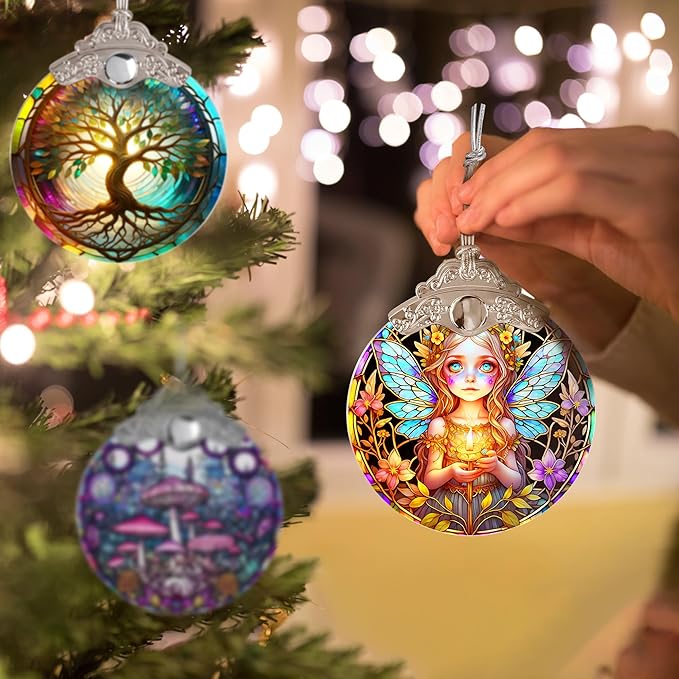 Fairy Stained Glass Suncatcher, Jocidea Fairy Ornament, Fairy Christmas Ornament, Holidays Ornaments, Christmas Tree Ornament, Fairy Decor, Gifts for Fairy Lovers-VerdiqueGarden