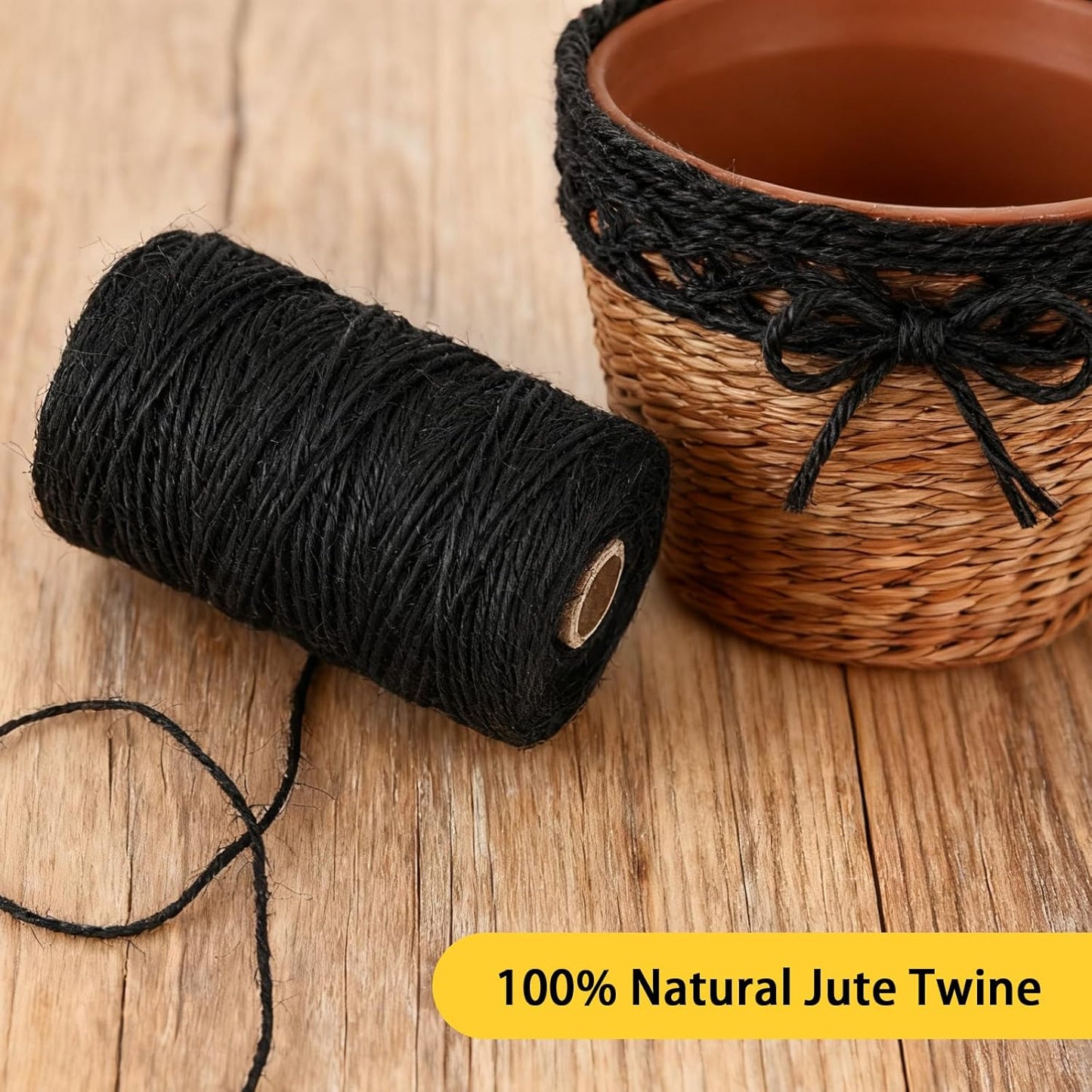 328 Feet 2mm Thick Black Natural Jute Twine, Garden Twine Heavy Duty Industrial Packing Materials String Wrapping, Arts, and Crafts, Halloween Wrapping, Gardening Applications-VerdiqueGarden