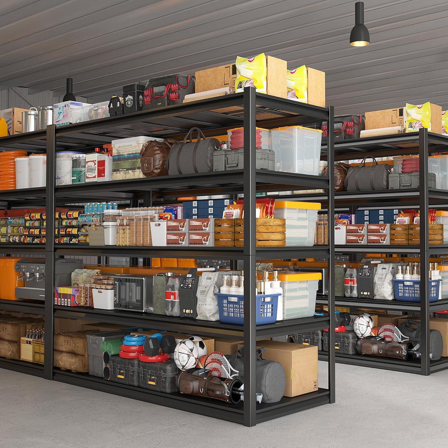 REIBII 48.2" W Garage Shelving Heavy Duty Metal Shelving 3000LBS Storage Shelves Adjustable Metal Shelf Industrial 5 Tier Shelves for Basement Pantry Warehouse Supermarket 72.2" H x 24.2" D x 48.2" W-VerdiqueGarden