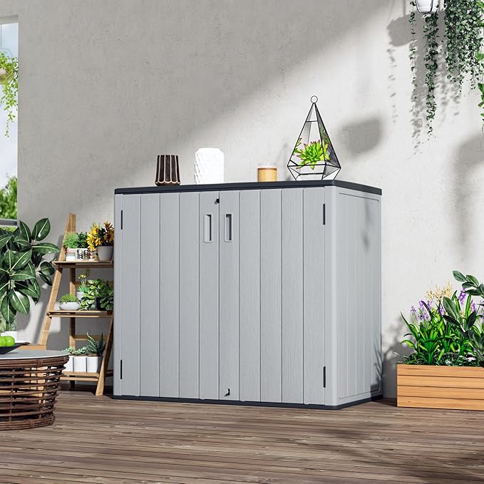 Large Outdoor Storage Box,Resin Sheds&Outdoor Storage Waterproof/Lockable,Outdoor Storage Cabinets for Balcony,Garage,Backyard (37Cu.ft-Pale Grey)-VerdiqueGarden