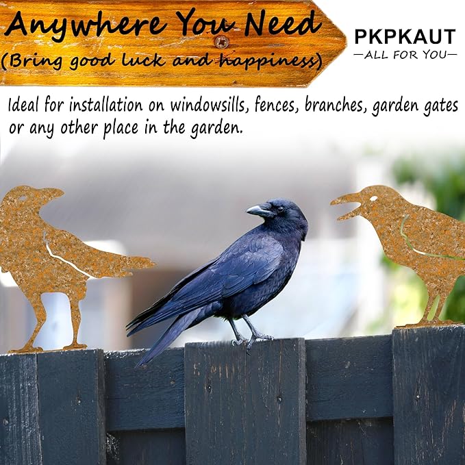 5Pcs Rusty Birds Metal Art Crow for Fence Decorations Outdoor, Metal Birds Craft Statue Ornaments Fence Topper Decor, Metal Bird Silhouette with Rusty Yard Art-VerdiqueGarden
