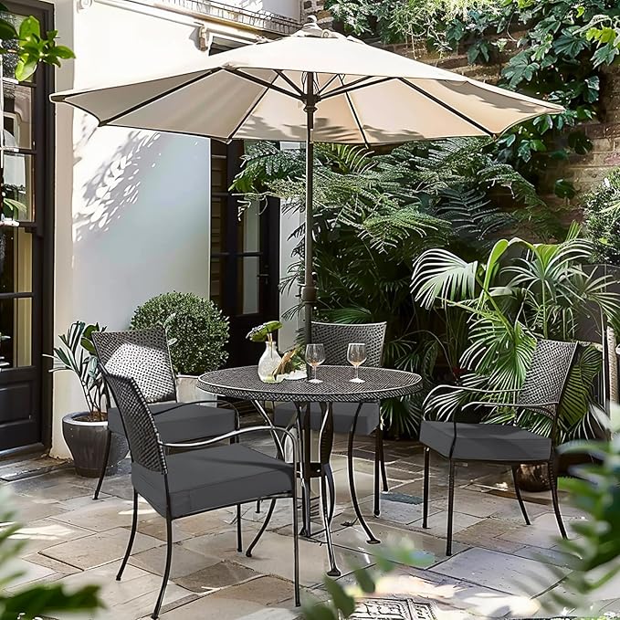 Favoyard Patio Chair Cushions 20 x 20 x 3 Inch Waterproof Outdoor Seat Cushions for Patio Furniture 3-Year Color Fastness Garden Sofa Couch Pads with Handle & Adjustable Straps Set of 2, Dark Grey-VerdiqueGarden