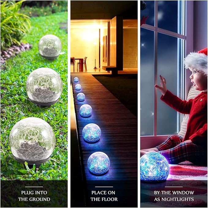 Honoson Decorative Solar Globe Lights Outdoor Waterproof LED Cracked Glass Ball Lights for Pathway, Walkway, Garden, Yard, Lawn Decoration(12 Pcs,3.9 Inch)-VerdiqueGarden