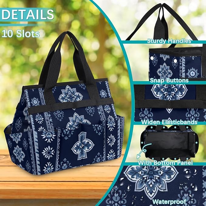 Westward Floral Gardening Tool Bag,Heavy Duty Garden Tote Bag,Portable Oxford Gardening Storage Basket Organizer Handbag with Pockets Handle,Hand Tools Gifts for Outdoor Garden Lawn Yard-VerdiqueGarden