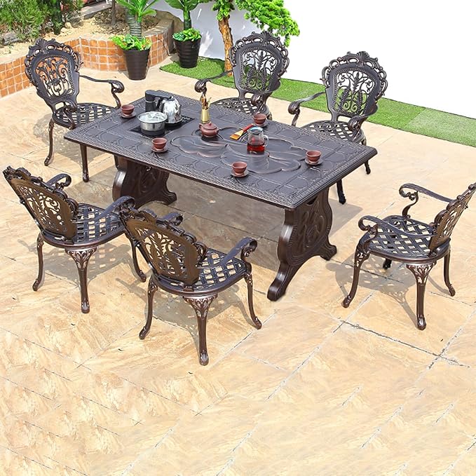 Outdoor Dining Chair Cast Aluminum Patio Chairs Set of 2 All-Weather Patio Dining Chair with Adjustable Feet for Backyard Garden (B-Style Finland Chair)-VerdiqueGarden