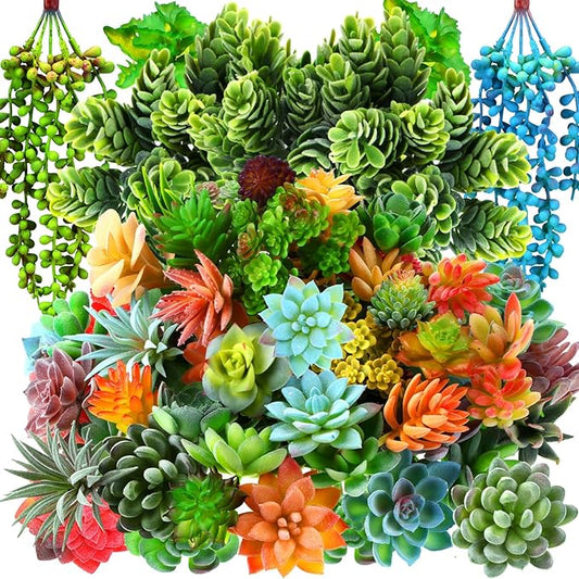 Tigeen 80 Pcs Artificial Plastic Succulents Realistic Textured Assorted Decorative Fake Faux Succulents Unpotted for Lotus Landscape Garden Arrangement-VerdiqueGarden