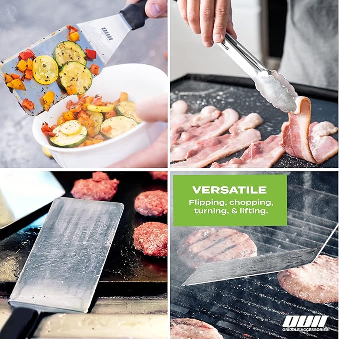 Griddle Accessories Kit for Blackstone and Camp Chef - 6 Pieces Griddle Spatula Set with 4x8 Inches Supersize Griddle Flipper, Turner, Metal Spatulas, Bottles & Hooks for Hibachi Grilling-VerdiqueGarden