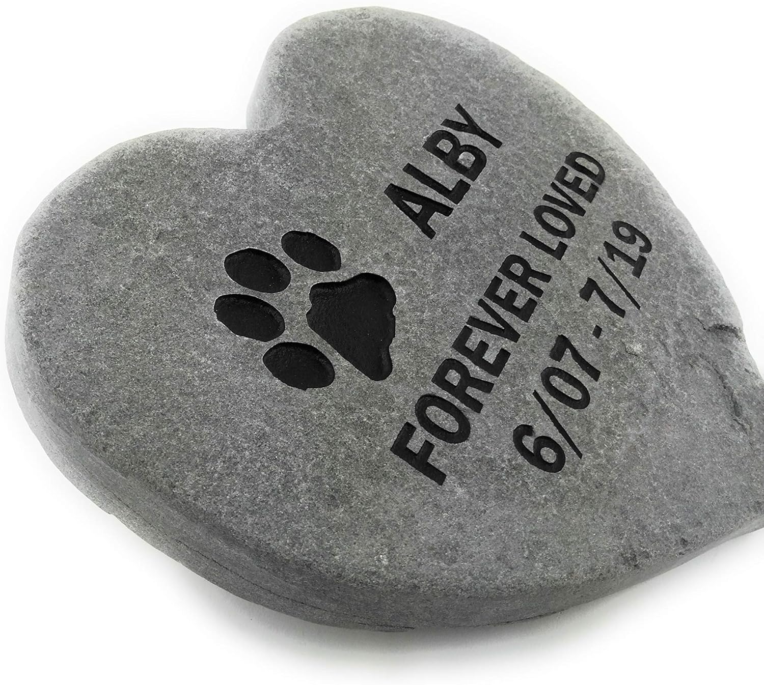 Pet Memorial Headstone Grave Marker Gray Natural Stone Heart 8" for Your Dog Or Cat Personalized-VerdiqueGarden