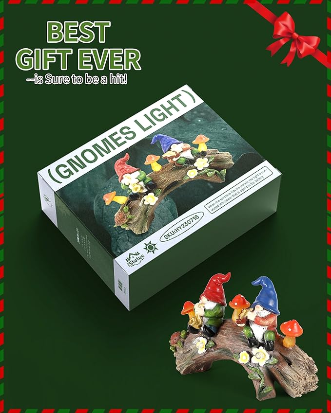 iStatue Enchanted Fairy Garden Gnomes Solar Light - 9'' Hand-Painted Resin Miniature Figurines Perfect for Yard Art Outdoor Patio Decor Lawn Ornaments and Statues Decorations (Gnomes)-VerdiqueGarden