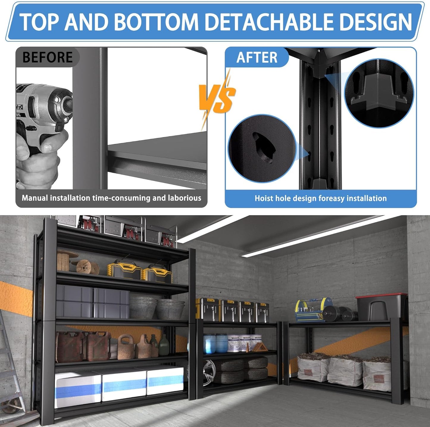 5-Tier Heavy Duty Garage Shelving Unit, 3000 LBS Capacity Metal Storage Rack 76" H x 60" W x 24" D, Adjustable Steel Shelves for Garage, Warehouse, Basement, Pantry, Workshop.3 Pack-VerdiqueGarden