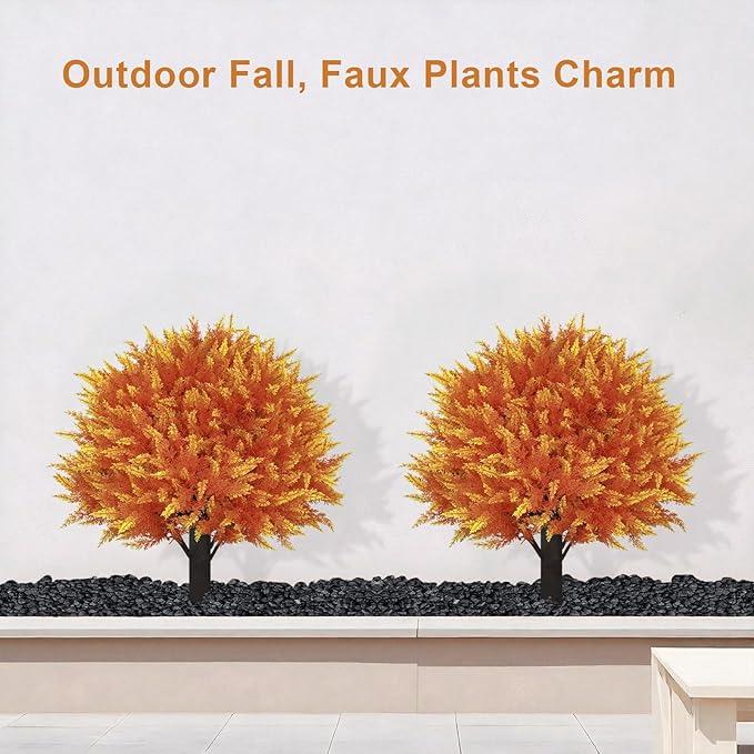 24" Artificial Cedar Topiary Ball Bushes, Set of 2 UV Resistant Fake Trees Outdoor Shrubs with Stake, Weatherproof Faux Plants for Planter, Front Porch, Garden, Yard, Patio Fall Decor-VerdiqueGarden