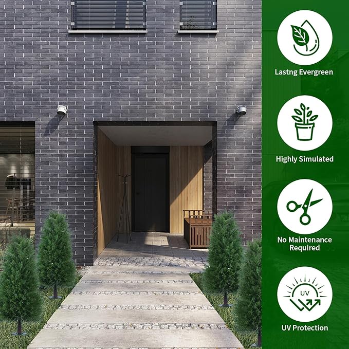 3FT Artificial Cedar Topiary Ball Trees with Ground Spike, 2 Pack UV Resistant Artificial Shrubs, Fake Evergreen Artificial Plant Brush for Indoor Outdoor Front Porch Garden-VerdiqueGarden