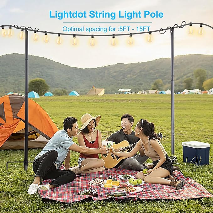 Lightdot Outdoor String Light Poles, 9FT Metal Patio Light Poles Post for Outside with Fork for Outside Hanging Backyard Garden, Deck Lighting Stand for Parties, Wedding, Halloween Decor -3Pack-VerdiqueGarden