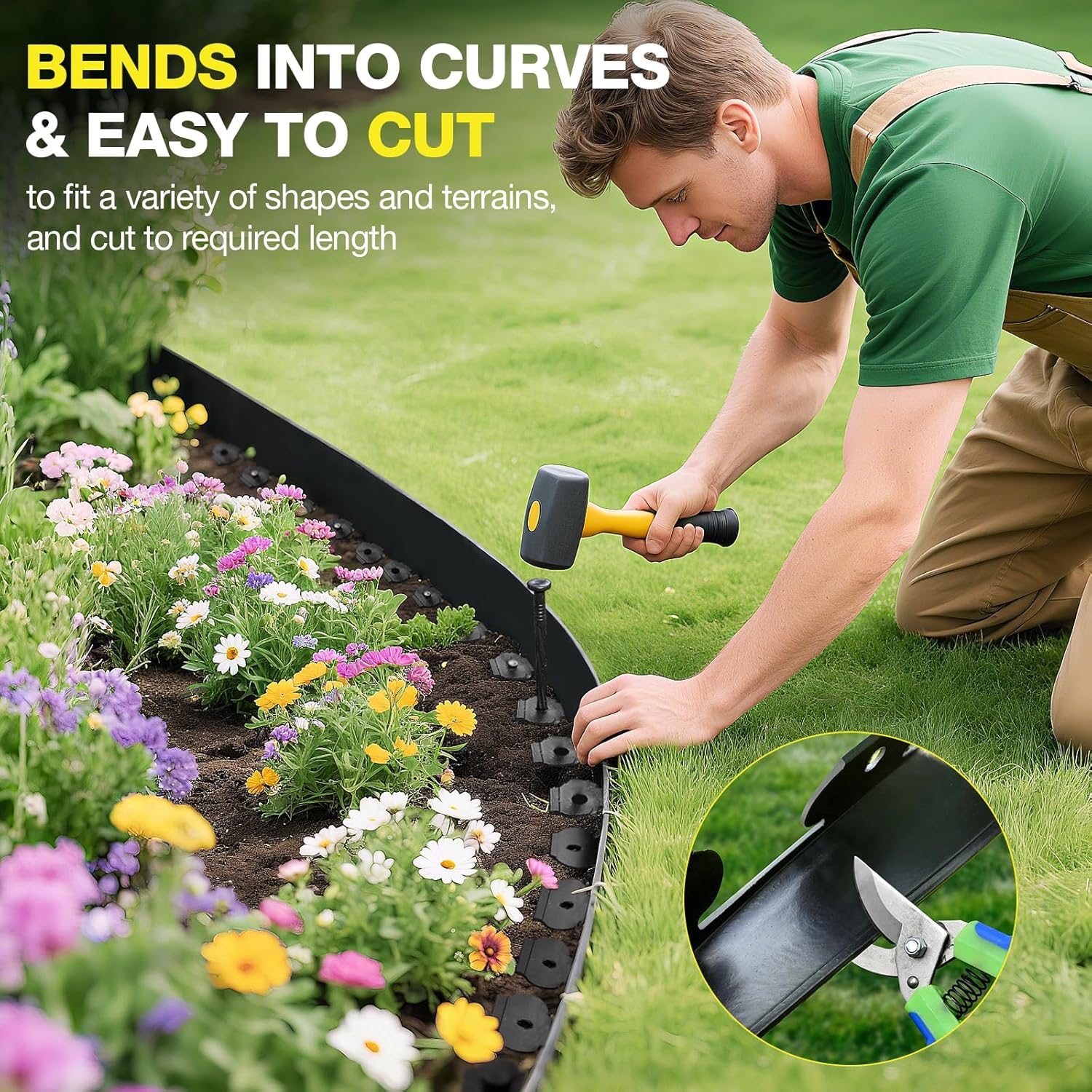 100ft,1.5in Tall Landscape Edging Kit with 150 Spikes, No-Dig Flexible Plastic Edge Border for Landscaping, Lawn, Garden, Flower Beds, Yard, Paver, Playground, Fence, Pathway, Black,3pack, 33ft Each-VerdiqueGarden
