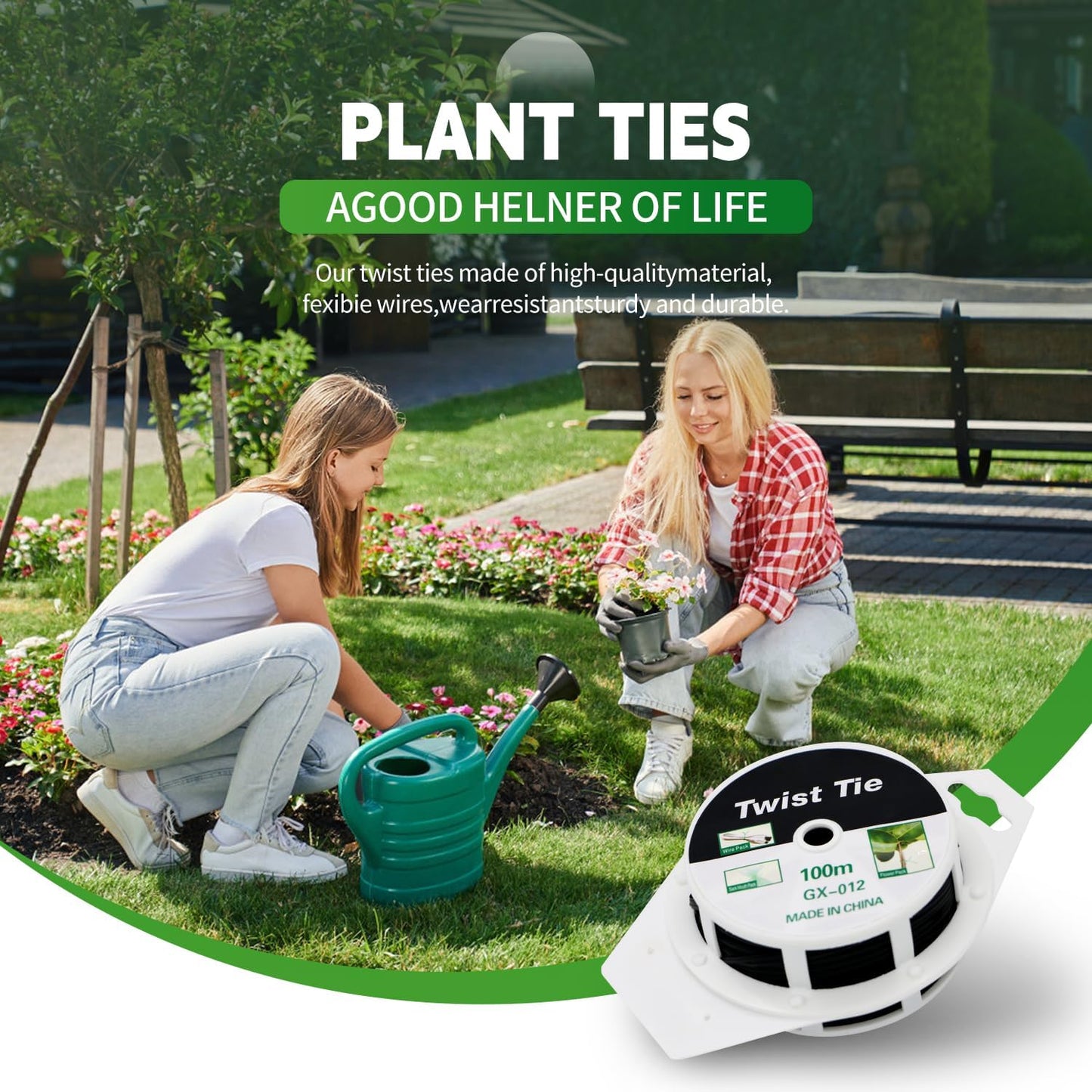 (2 Reels) Garden Wire, Twist Ties Heavy Duty with Cutter 328 Ft Multi-Function Black Coated Tape to Support Plant Tie Up Bags for Home Office Black(328 Feet / 100 m)-VerdiqueGarden