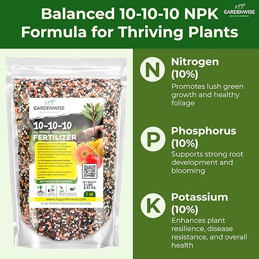 10-10-10 All-Purpose Professional Fertilizer Plant Food for Indoor/Outdoor Gardening; Premium Shrub, Tree, Flower, Vegetable and Lawn Fertilizer; Quick-Release Nitrogen (10 QUARTS)-VerdiqueGarden