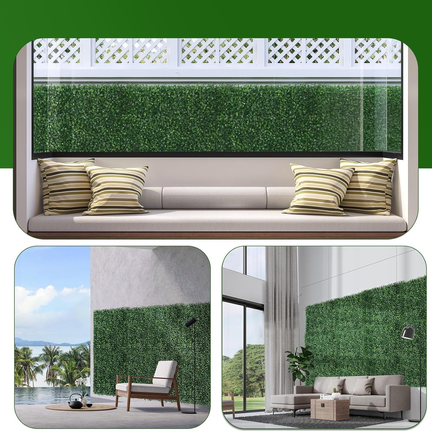 Artificial Boxwood Roll,120x40 in (34 sqft) UV-Anti Faux Ivy Boxwood Hedge Leaf Grass Wall for Patio Balcony Privacy, Garden, Backyard Greenery Wall Backdrop and Fence Decor-VerdiqueGarden