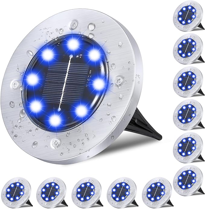 Solar Ground Lights, Waterproof Solar Garden Lights, Upgraded Outdoor Garden Waterproof Bright in-Ground Lights, Landscape Lights for Pathway,Yard,Deck,Lawn,Patio,Walkway (12 Pack Blue Light)-VerdiqueGarden