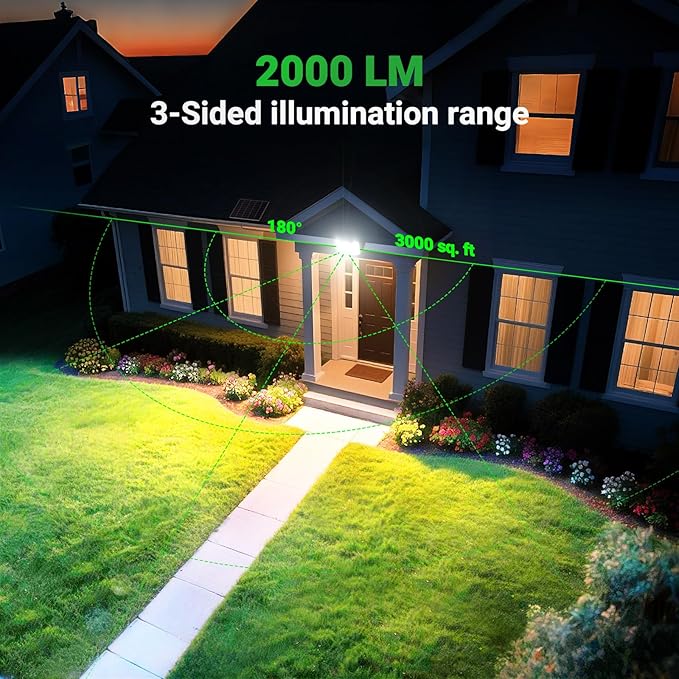 intelamp Solar Flood Lights Outdoor Waterproof, 20000mAh 2000LM Floodlight Exterior with Remote 16.4 FT Cable, 2-12H Timer Dusk to Dawn Security Spots Lighting Outside for Garden Pathway-VerdiqueGarden