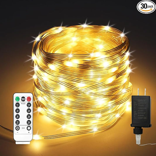300 LED Fairy Lights Plug in - 100ft Waterproof Twinkle Lights for Bedroom, Outdoor & Indoor, 8 Modes Timer String Lights with Adapter - Warm White LED Fairy Lights for Garden, Christmas Decor-VerdiqueGarden