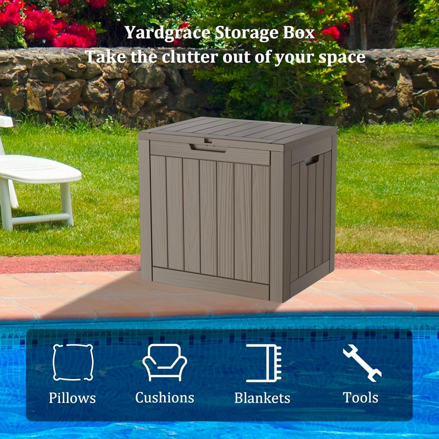 30 Gallon Waterproof Deck Box, Lockable Resin Storage Box for Patio Furniture Cushions Garden Tools and Outdoor Delivery Storage, Coffee-VerdiqueGarden