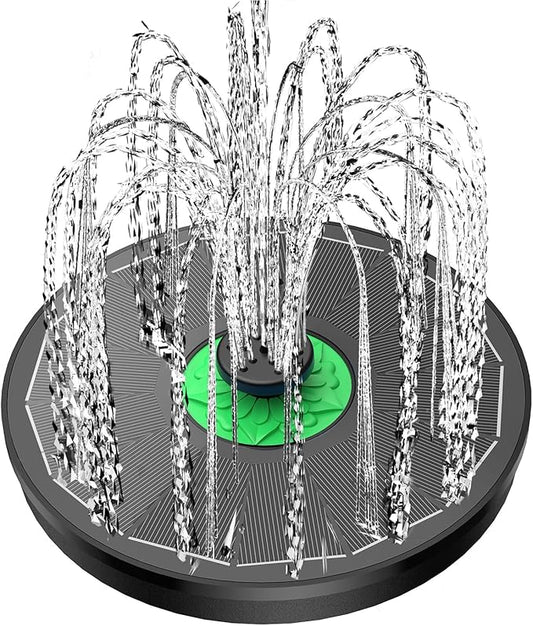 Solar Fountain Full Glass Panel No Battery, 3.5W Solar Bird Bath Fountains with 4 Fixed Rods & 7 Nozzles, Solar Fountain Pump for Bird Bath, Garden, Pond, Pool, Patio (Black Panel)-VerdiqueGarden