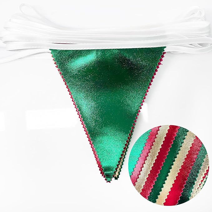 Christmas Party Decorations Triangle Pennant Banner Flag Red Green Gold Metallic Fabric Bunting Garland for Xmas Holiday Wedding Bridal Shower Birthday Bachelorette Graduation New Year Party Supplies-VerdiqueGarden