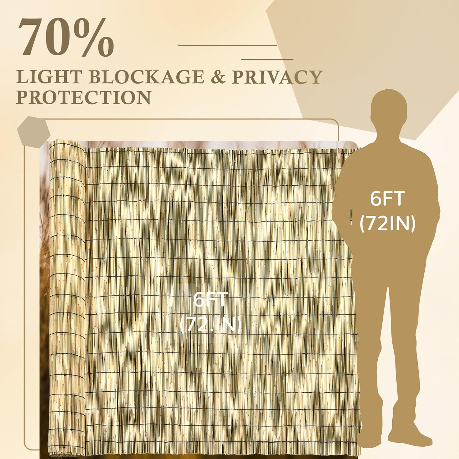 Natural 6FT X 16.4FT Reed Fencing Roll, Balcony Privacy Shade Reed Bamboo Fencing Garden Fence Border, Wind Block Sunshade Fence Screen for Outdoor Yard Patio Flower Bed Edge-VerdiqueGarden