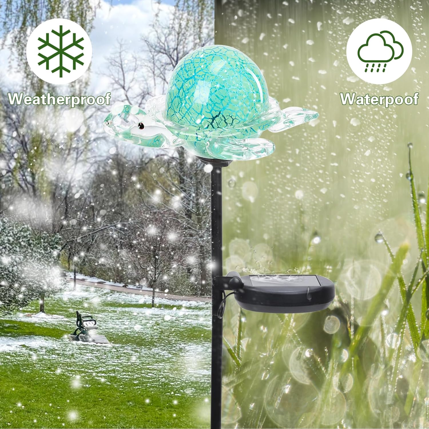 Afirst Decorative Solar Lights Outdoor Solar Turtle Stake Lights Hand Blown Glass Decorative Garden Pathway Light Outdoor Waterproof Glass Stakes Green-VerdiqueGarden