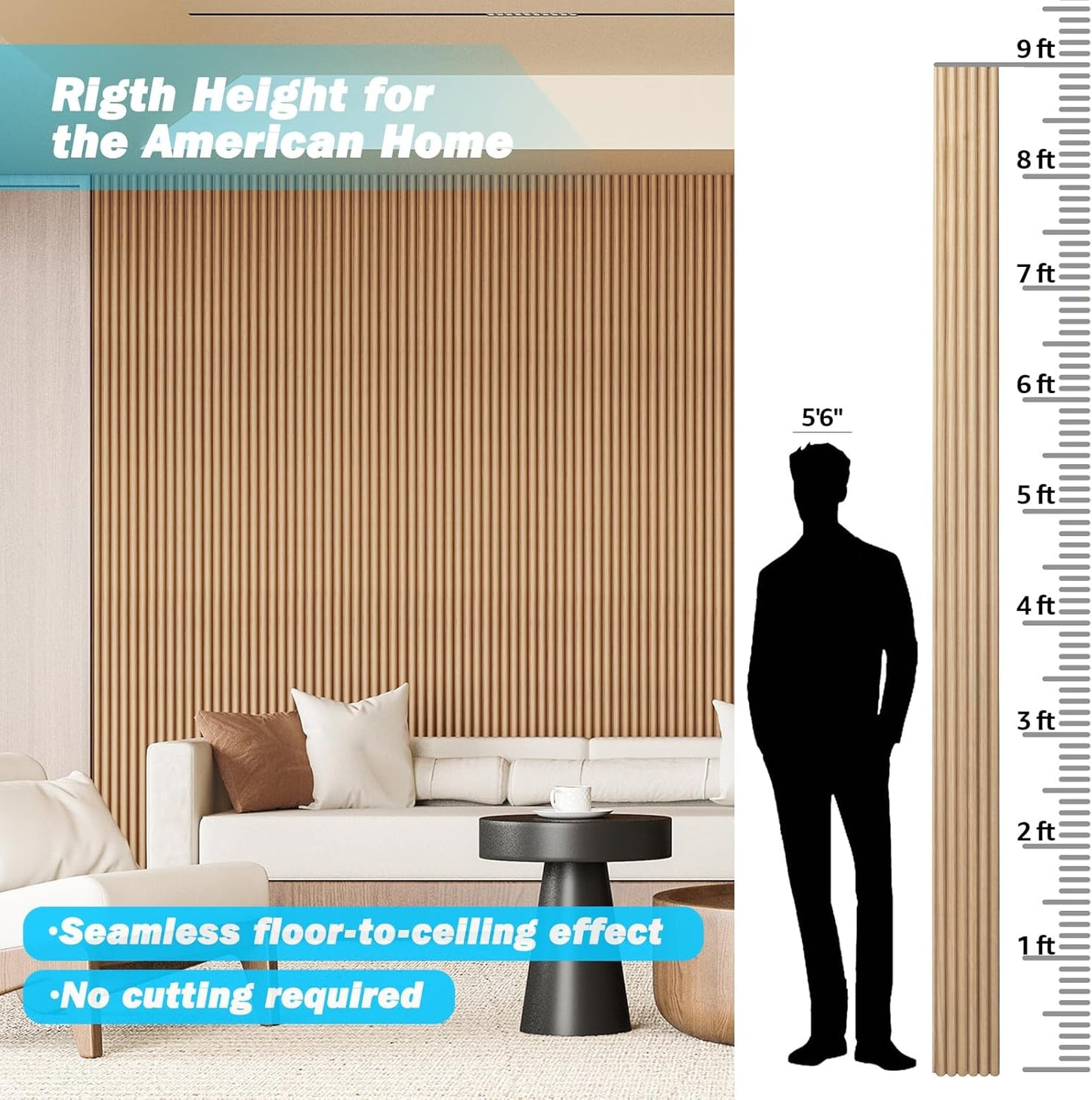 Art3d Fluted Wood Panel for Wall and Ceiling, Beaded Accent Molding for Home Decoration, Pack of 4pcs + 1pc End-Trim, Size 108 x 5.7in.- Beaded Oak-VerdiqueGarden