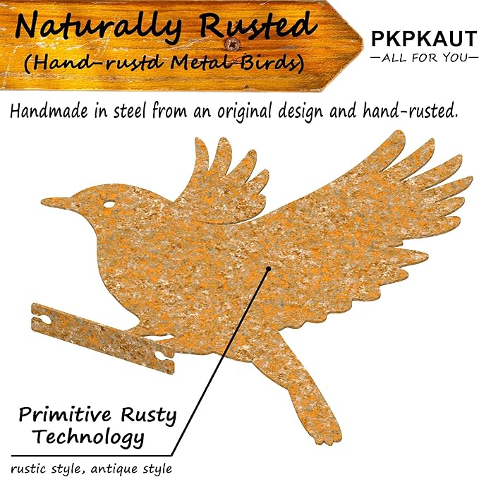 5Pcs Metal Birds Robin Fence Decorations Outdoor Yard Art, Rusty Birds Fence Art Outdoor and Garden, Metal Bird Silhouette Craft Statue Ornaments Fence Topper Decor-VerdiqueGarden