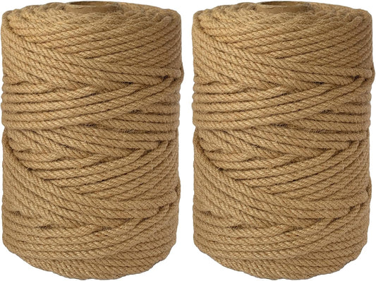 2-Pack Natural Jute Twine Rope, 6mm x 656ft Heavy Duty & Eco-Friendly - for Crafts, Gardening, Cat Scratching Post, Bundling & Hanging, 328Feet/Roll-VerdiqueGarden