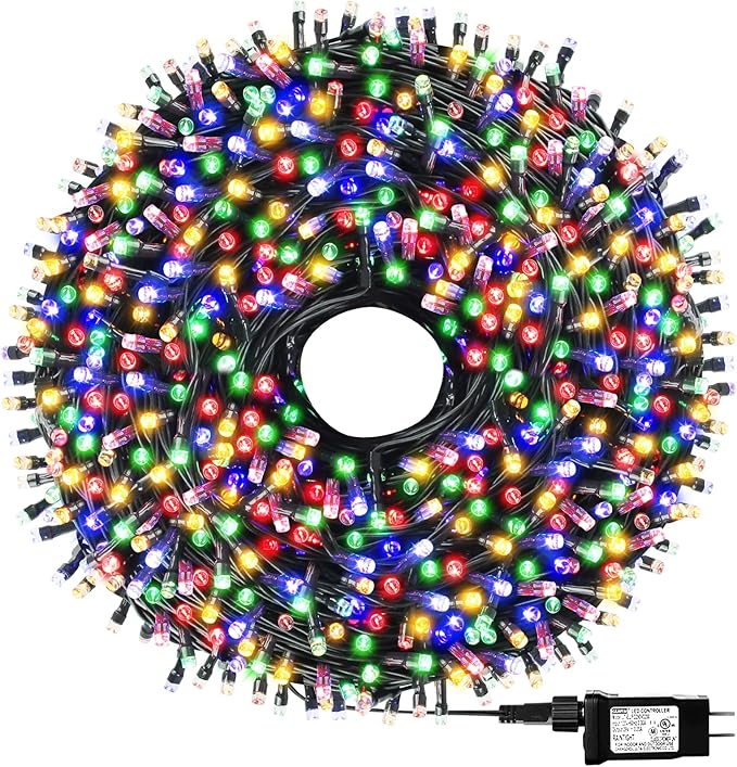 1000 LED 328ft 8 Modes with Timer Christmas String Lights IP55 Outdoor Waterproof UL Certificated Indoor Fairy Lights Garden Patio Wedding Christma Trees Parties Decoration Multicolor-VerdiqueGarden