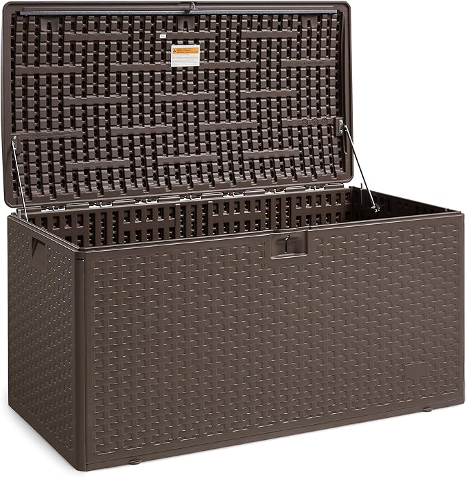 Amazon Basics Outdoor Organization & Storage Deck Box with Lid, 99 Gallon, Brown-VerdiqueGarden