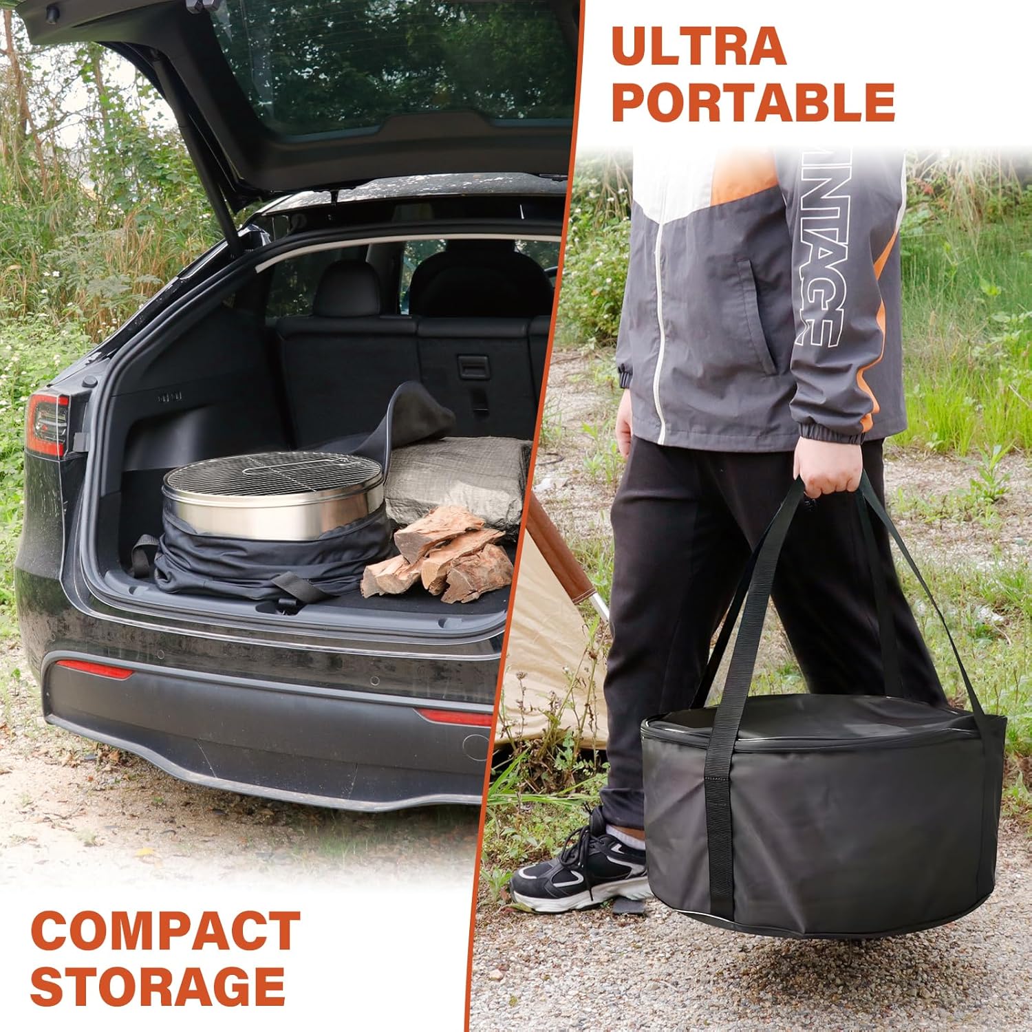 HGD 19.5 Inch Smokeless Firepit with Grill, Portable Wood Burning Fire Pit for Camping & Backyard, Stainless Steel Outdoor Fireplace with Travel Bag, Easy Setup & Compact Storage - Foldable Design-VerdiqueGarden