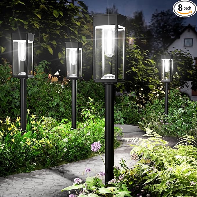 Solar Pathway Lights Outdoor,4 Pack Bright Solar Lights Outdoor,IP65 Waterproof Garden Decor Solar Powered Landscape Lighting for Yard Patio Walkway Driveway Pathway (Cool White)-VerdiqueGarden