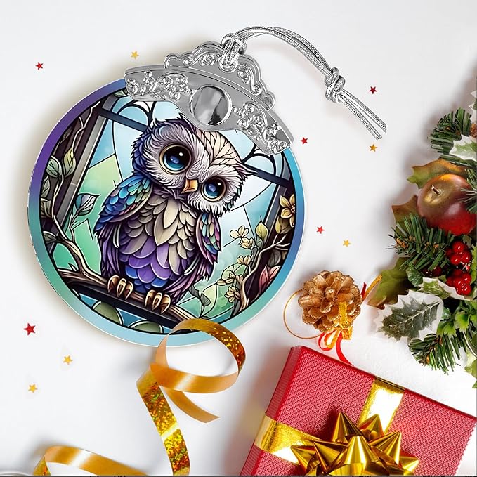 Owl Stained Glass Suncatcher, Jocidea Owl Ornament, Owl Christmas Ornament, Holidays Ornaments, Christmas Tree Ornament, Owl Decor, Gifts for Owl Lovers-VerdiqueGarden