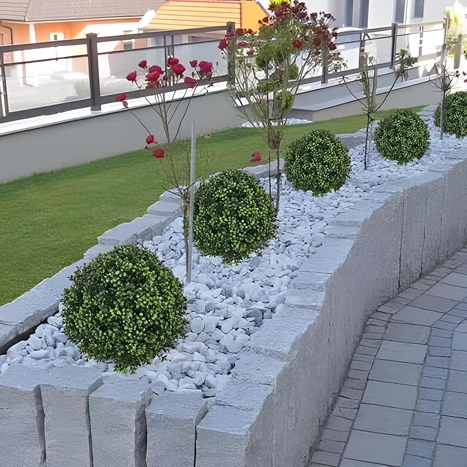 28" Artificial Boxwood Topiary Ball Trees with Ground Spike for Outdoor,Set of 2 UV Resistant Artificial Shrub Bushes,Artificial Plants,Fake Boxwood Plants for Indoor, Garden, Yard,Patio Décor-VerdiqueGarden