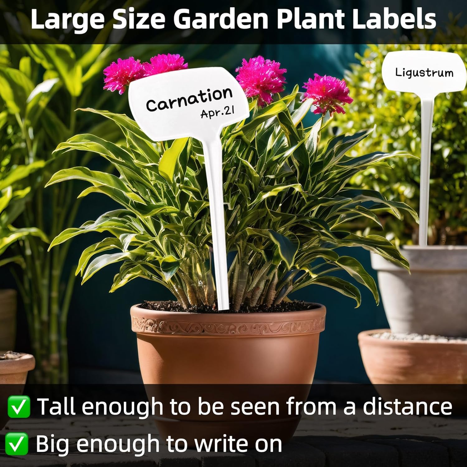 Large Plant Markers, 14.1'' Tall Plant Labels for Outdoor Garden Waterproof Durable T-Type Plastic Garden Labels, Perfect for Herbs, Flowers, Vegetable with a Marker Pen (12PCS)-VerdiqueGarden
