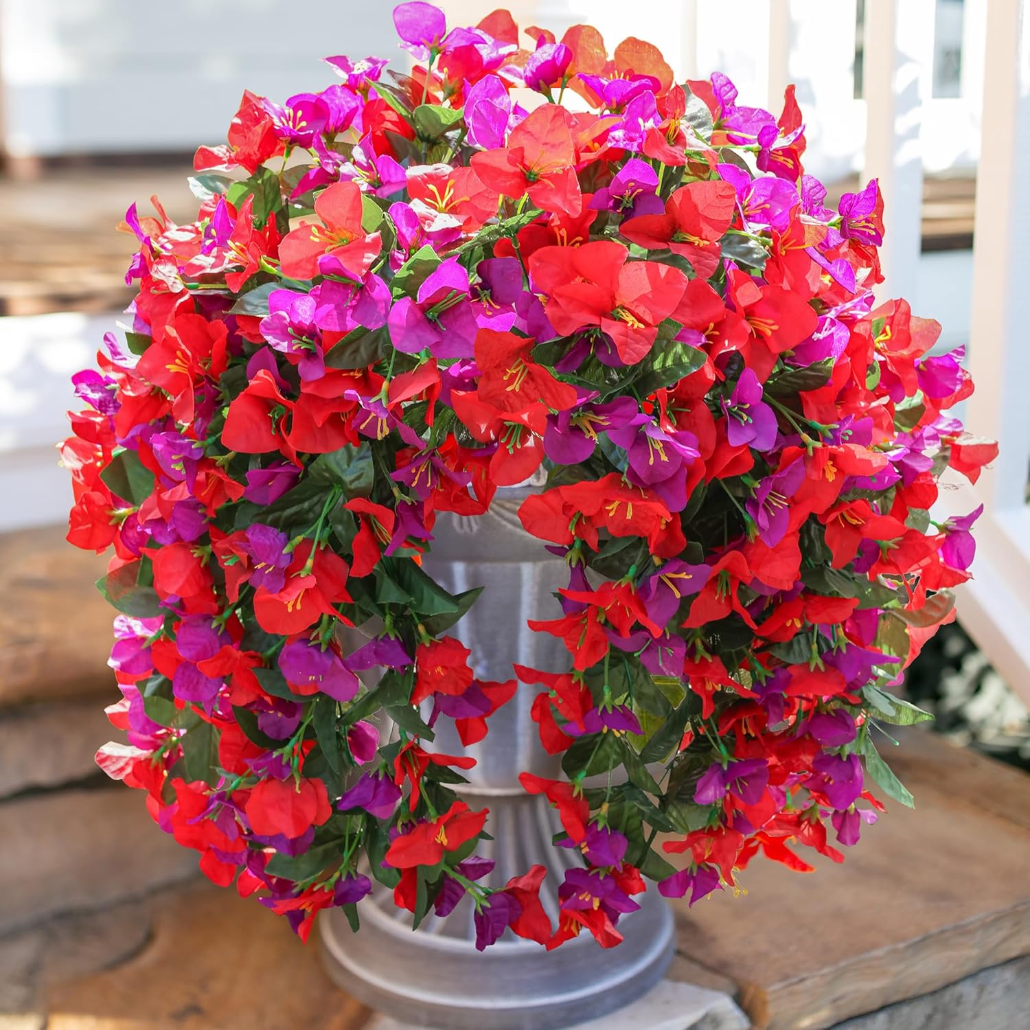 Bougainvillea Artificial Hanging Flowers Plants for Outdoors Decoration, 2pcs Fake Flowers Bougainvillea Vines Realistic UV Resistant Silk Flower for Outside Planter Porch Patio Yard Urn, Mix-VerdiqueGarden