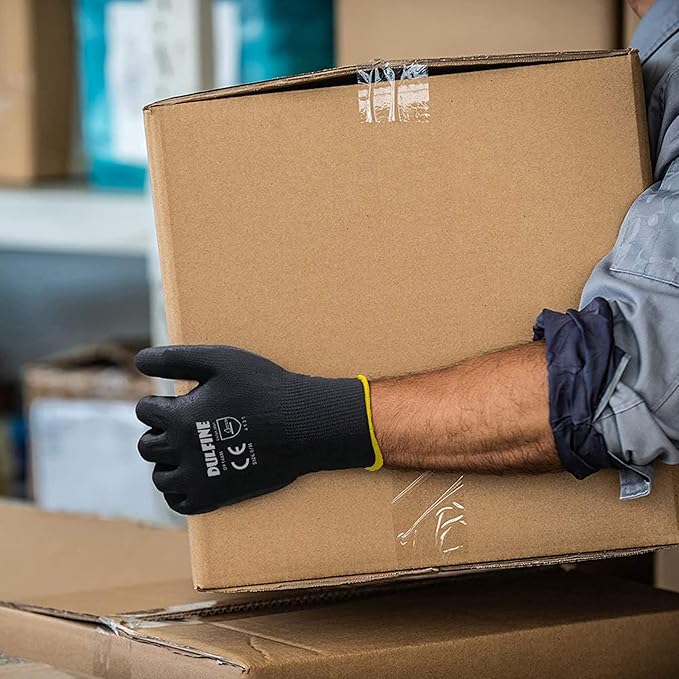 DULFINE Ultra-Thin PU Coated Work Gloves-12 Pairs,Excellent Grip,Nylon Shell Black Polyurethane Coated Safety Work Gloves, Knit Wrist Cuff,Ideal for Light Duty Work. (XX-Large)-VerdiqueGarden