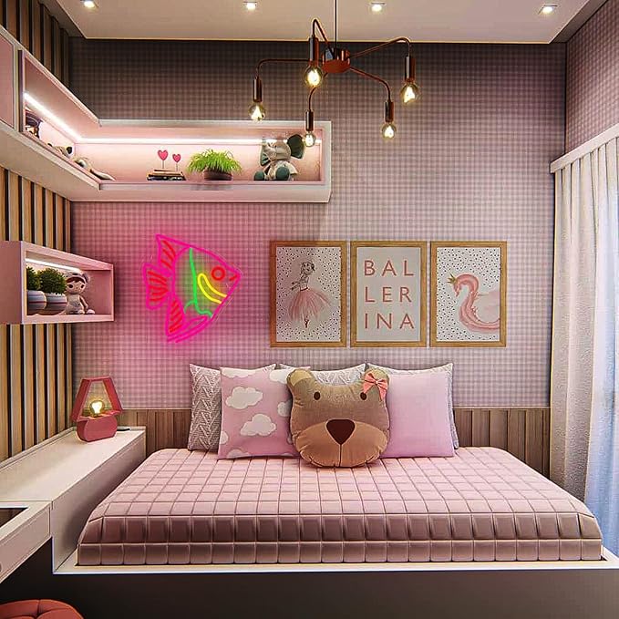 Fish Neon Sign Colorful Fat Headed Fish Neon Light Dimmable LED Neon Light for Wall Decor USB Powered Animal Light Up Sign for Bedroom Ocean Museum Boys And Girls Gifts-VerdiqueGarden