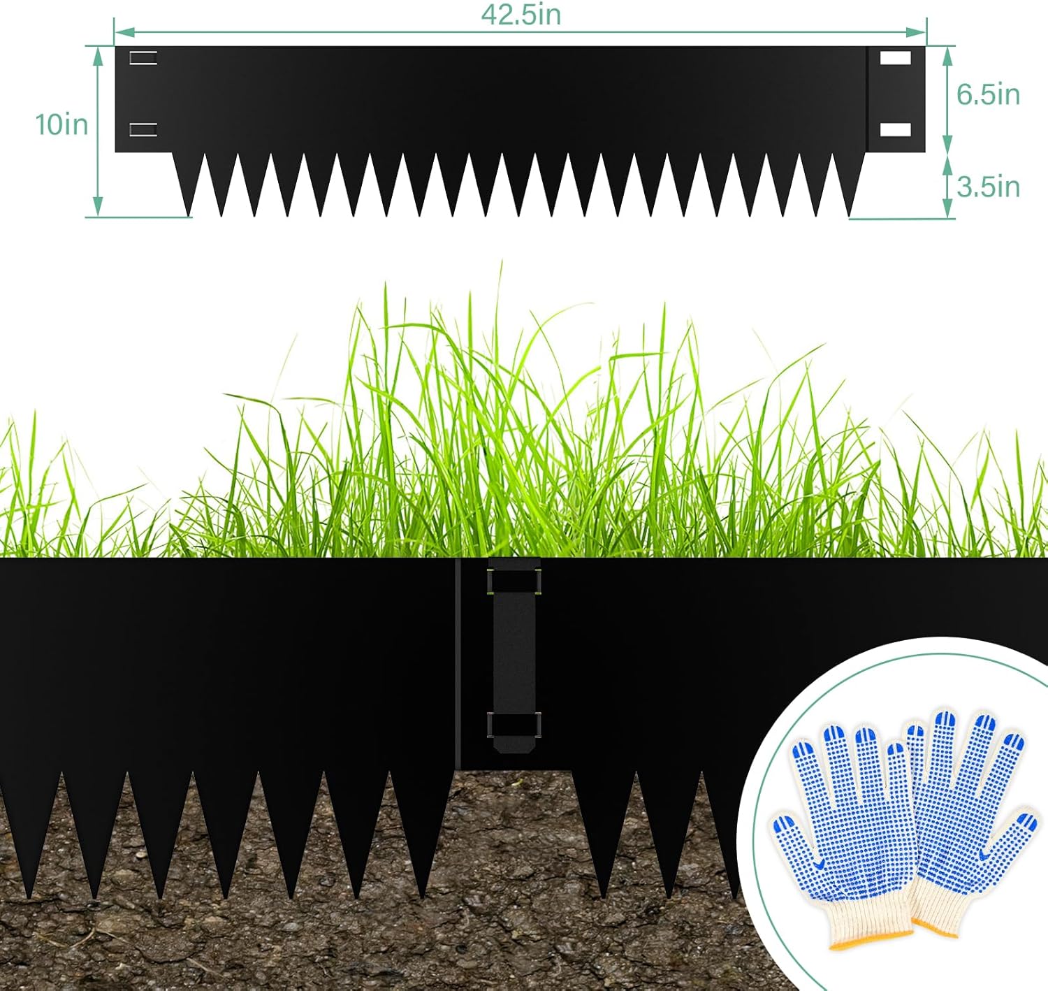 10 Inch Steel Garden Edging Borders, 40" L x 10" H Strips Metal Landscape Edging - Bendable Metal Edging with 6 Clips Edge for Landacaping Lawn Yard (20Ft Total, Black)-VerdiqueGarden