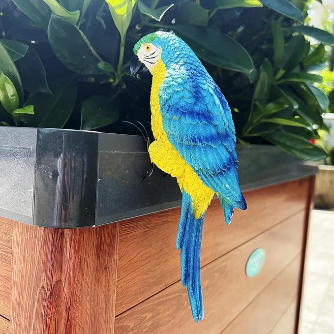 Realistic Parrot Sculpture Resin Hanging Parrots Garden Statues Lifelike Bird Figurines Landscape Ornament Patio Yard Lawn Figurine Tree Decor, Outdoor Garden Wall Statues (Blue)-VerdiqueGarden